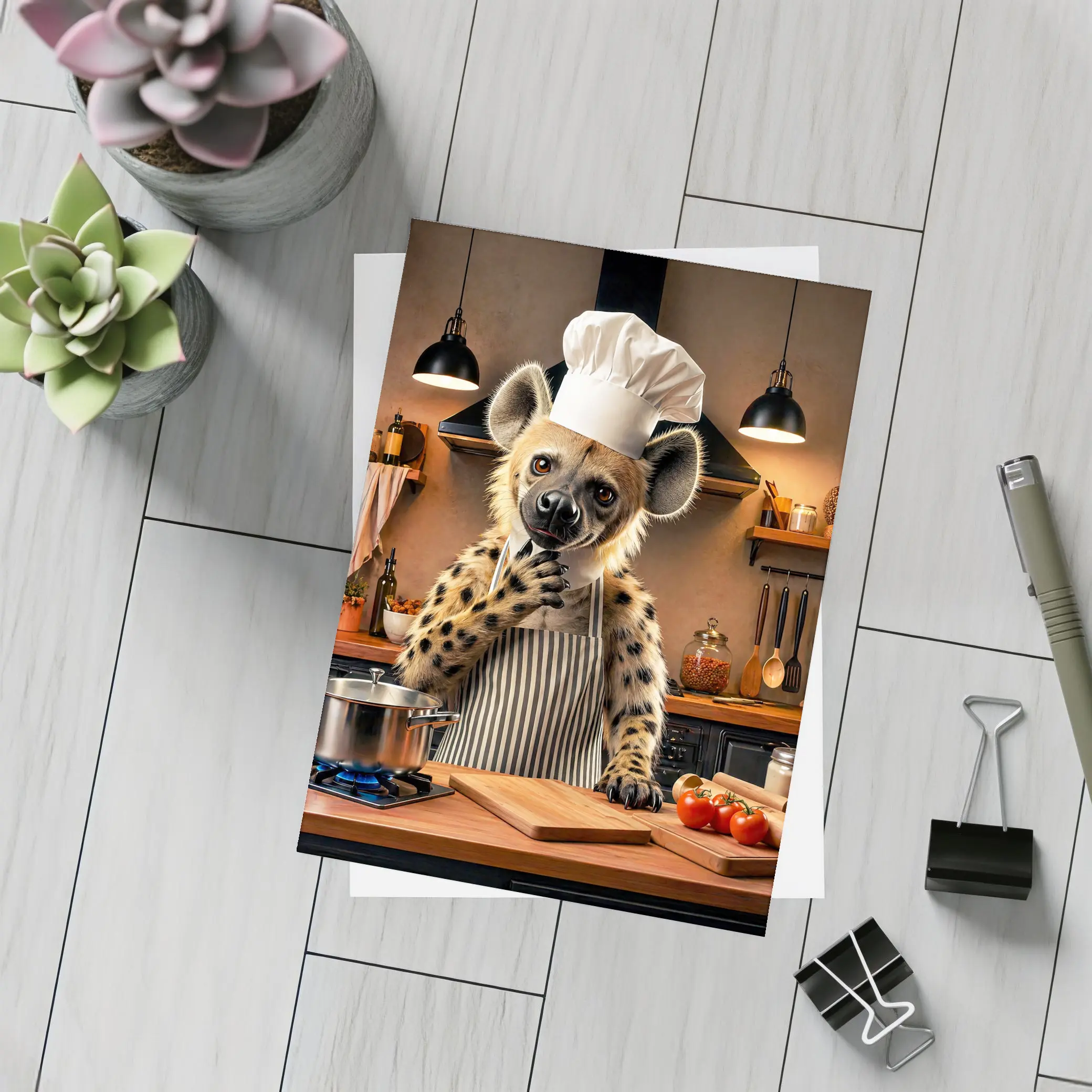Hyena Chef Cooking In Warm Kitchen – Postcards