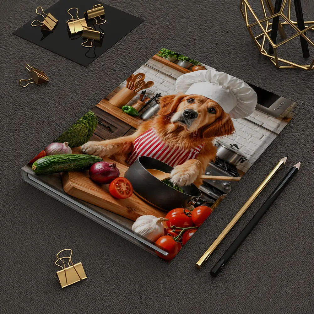 Golden Retriever Chef Cooking in Kitchen – Notebooks