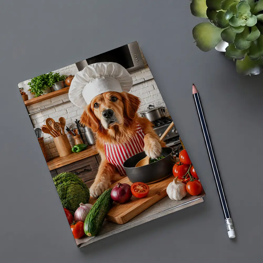 Golden Retriever Chef Cooking in Kitchen – Notebooks