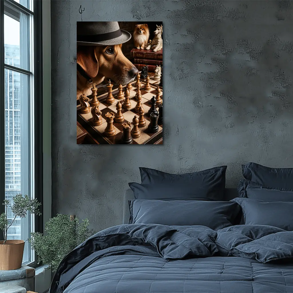 Labrador Dog Playing Chess With Hat – Wall Art