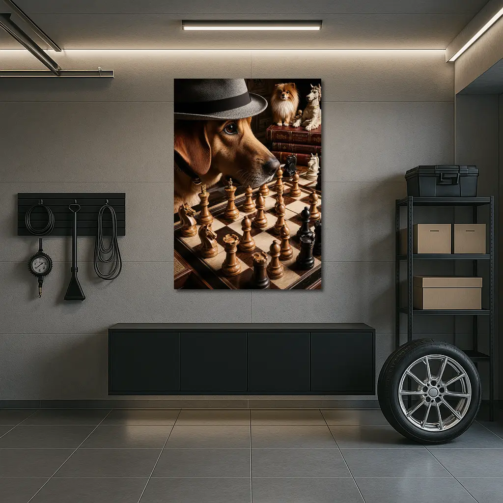 Labrador Dog Playing Chess With Hat – Wall Art