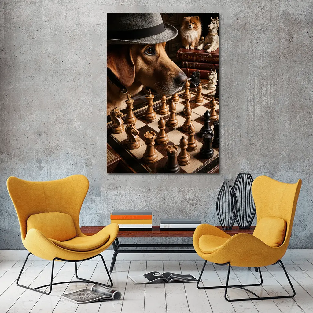 Labrador Dog Playing Chess With Hat – Wall Art