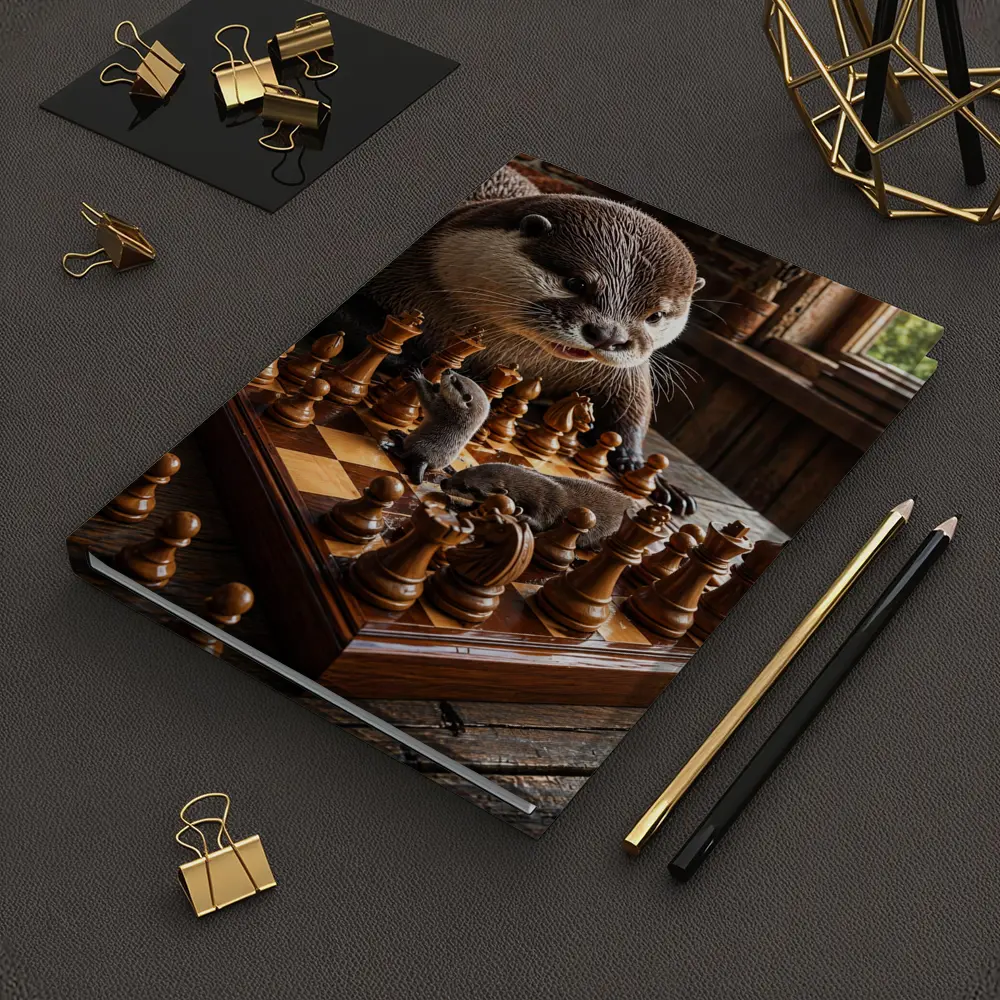 Otter Playing Chess On Wooden Table – Notebooks