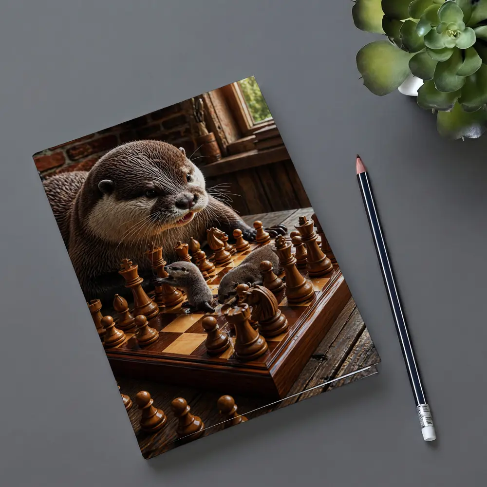Otter Playing Chess On Wooden Table – Notebooks