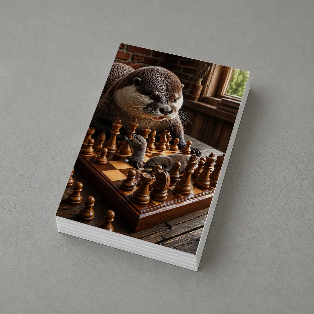 Otter Playing Chess On Wooden Table – Postcards