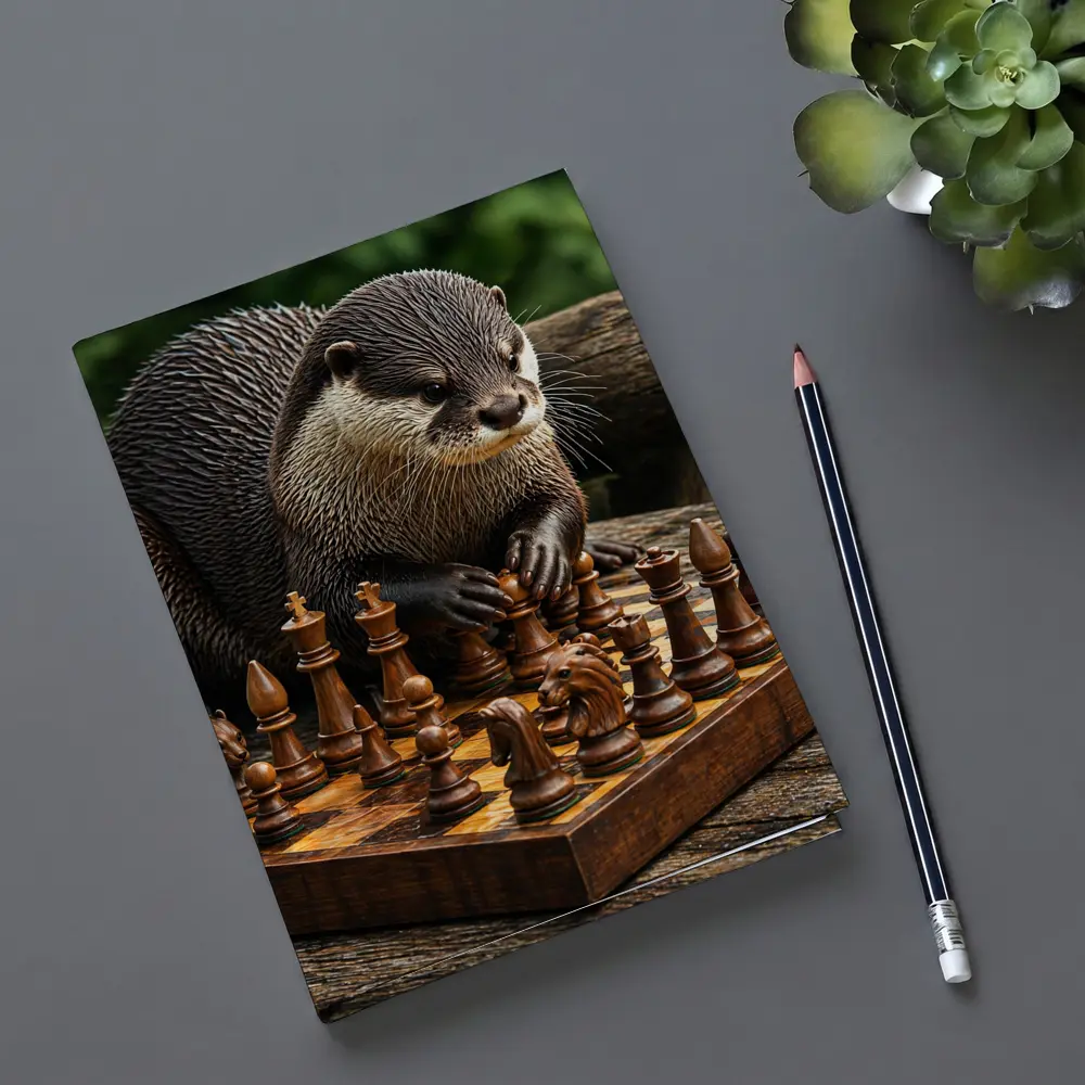 Otter Playing Chess On Wooden Board – Notebooks
