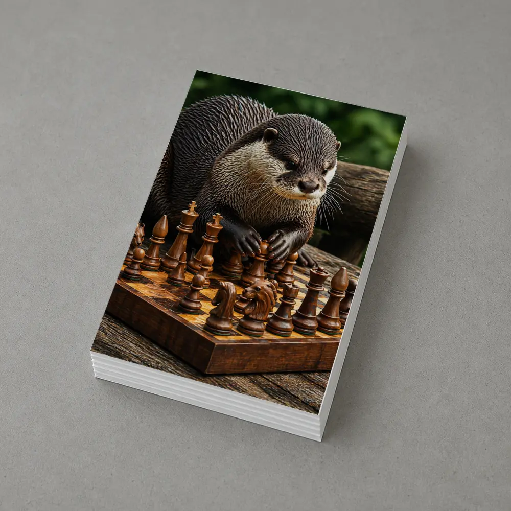 Otter Playing Chess On Wooden Board – Postcards