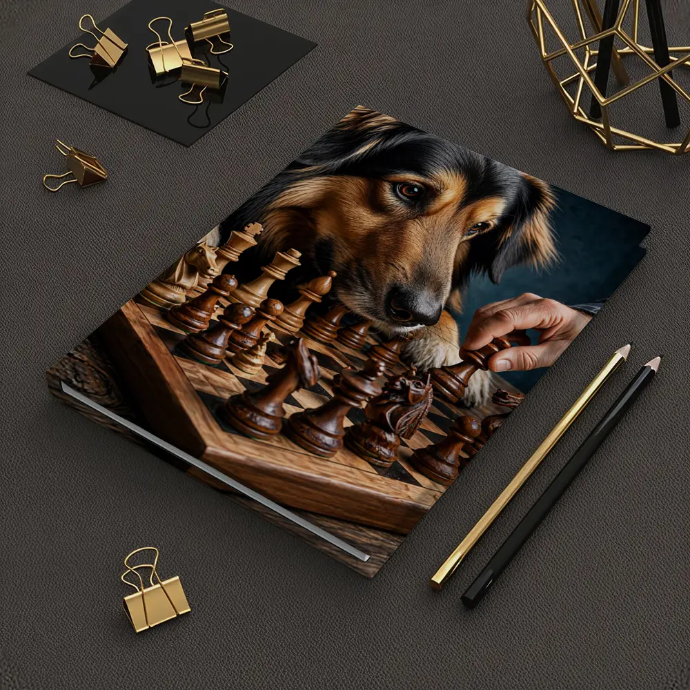 Dog Focused on Chess Board Game – Notebooks