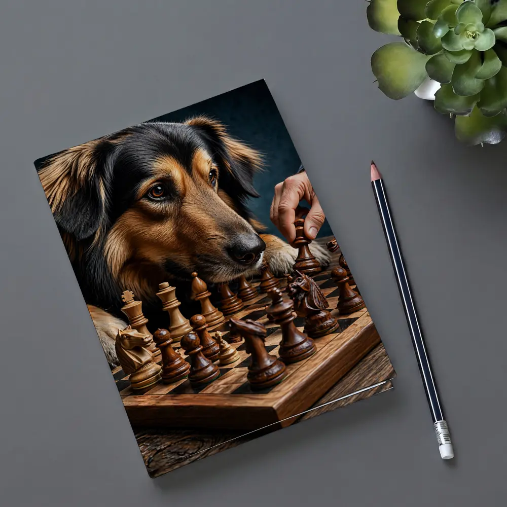 Dog Focused on Chess Board Game – Notebooks