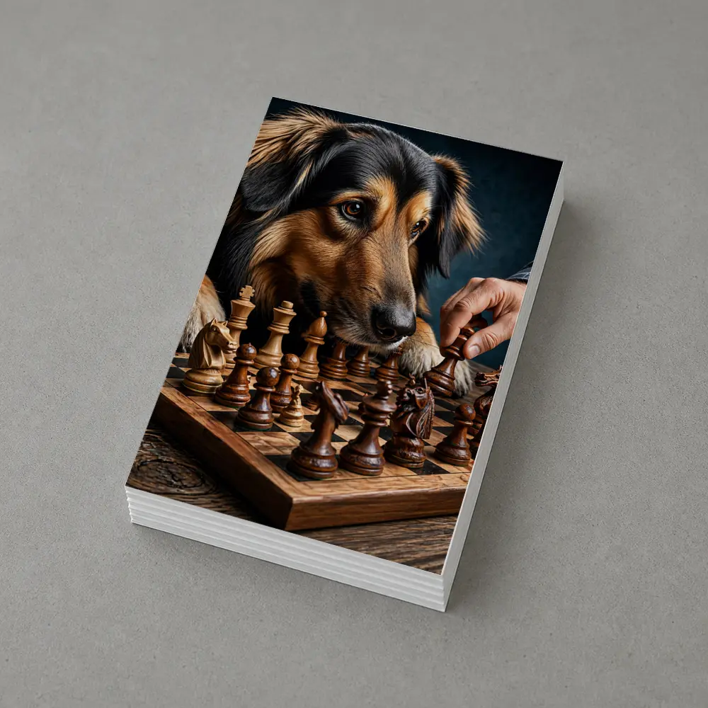Dog Focused on Chess Board Game – Postcards