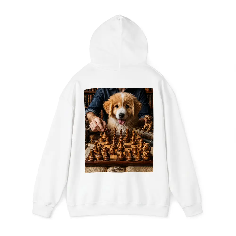 Golden Retriever Puppy Playing Chess Library – Hoodies