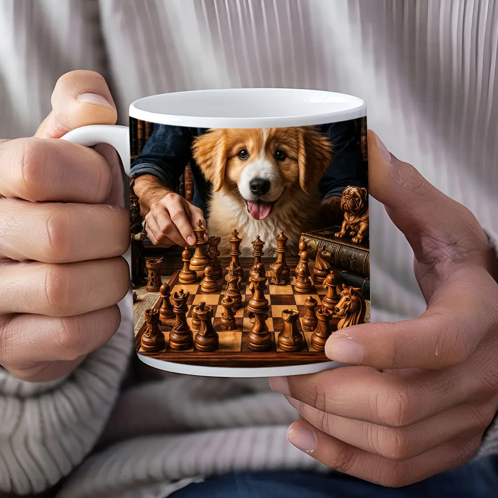 Golden Retriever Puppy Playing Chess Library – Mugs