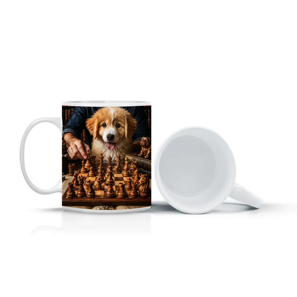 Golden Retriever Puppy Playing Chess Library – Mugs