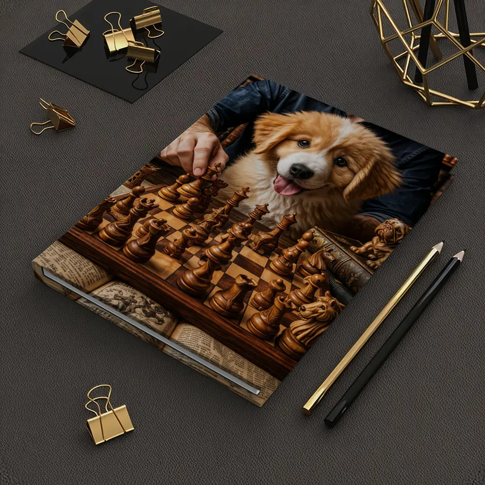 Golden Retriever Puppy Playing Chess Library – Notebooks