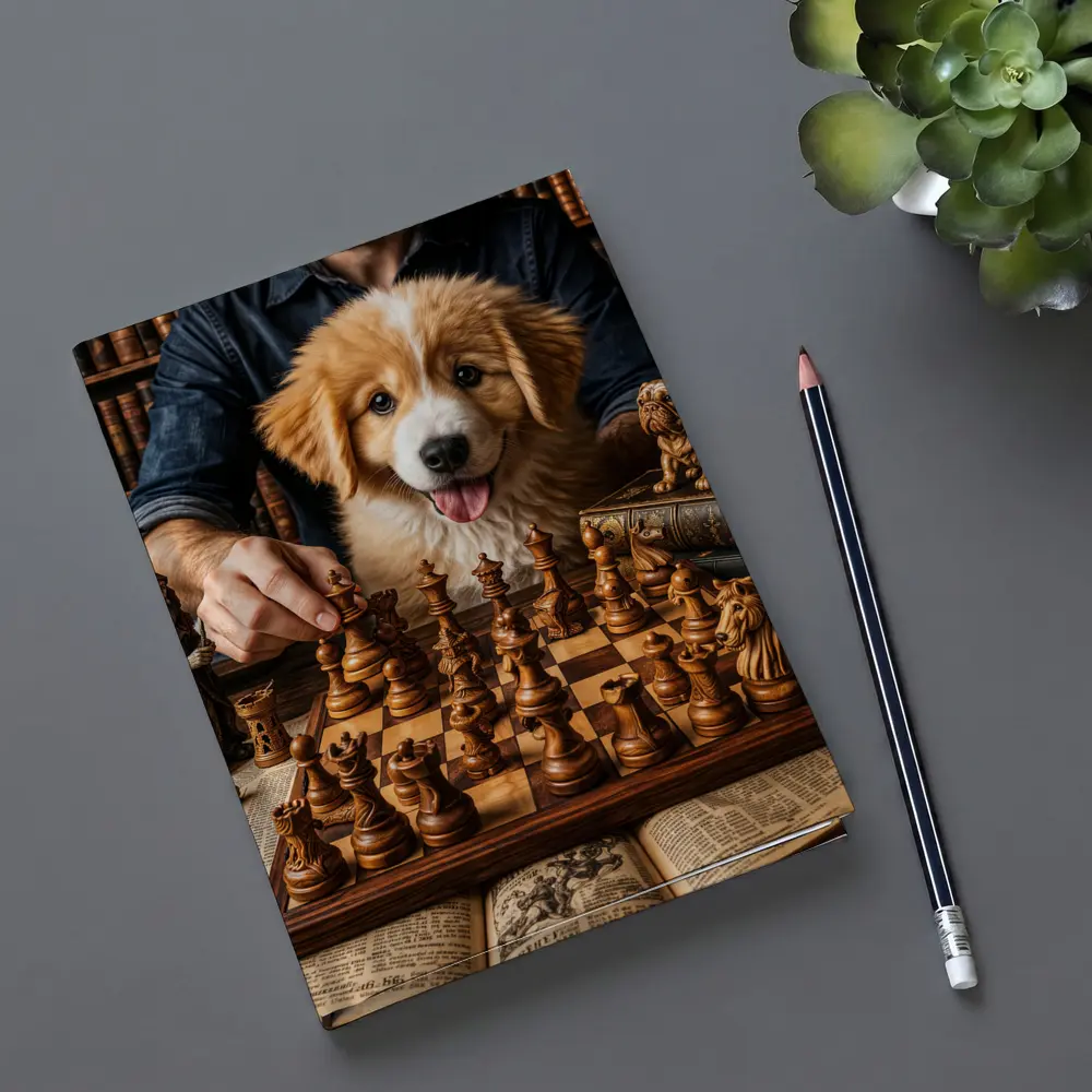 Golden Retriever Puppy Playing Chess Library – Notebooks