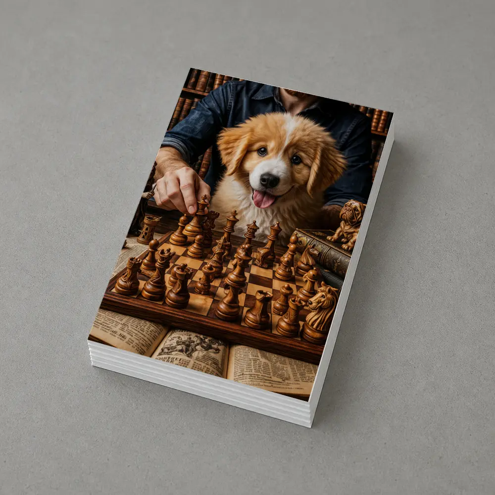 Golden Retriever Puppy Playing Chess Library – Postcards