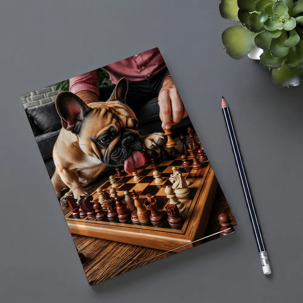 French Bulldog Playing Chess Indoor Setting – Notebooks