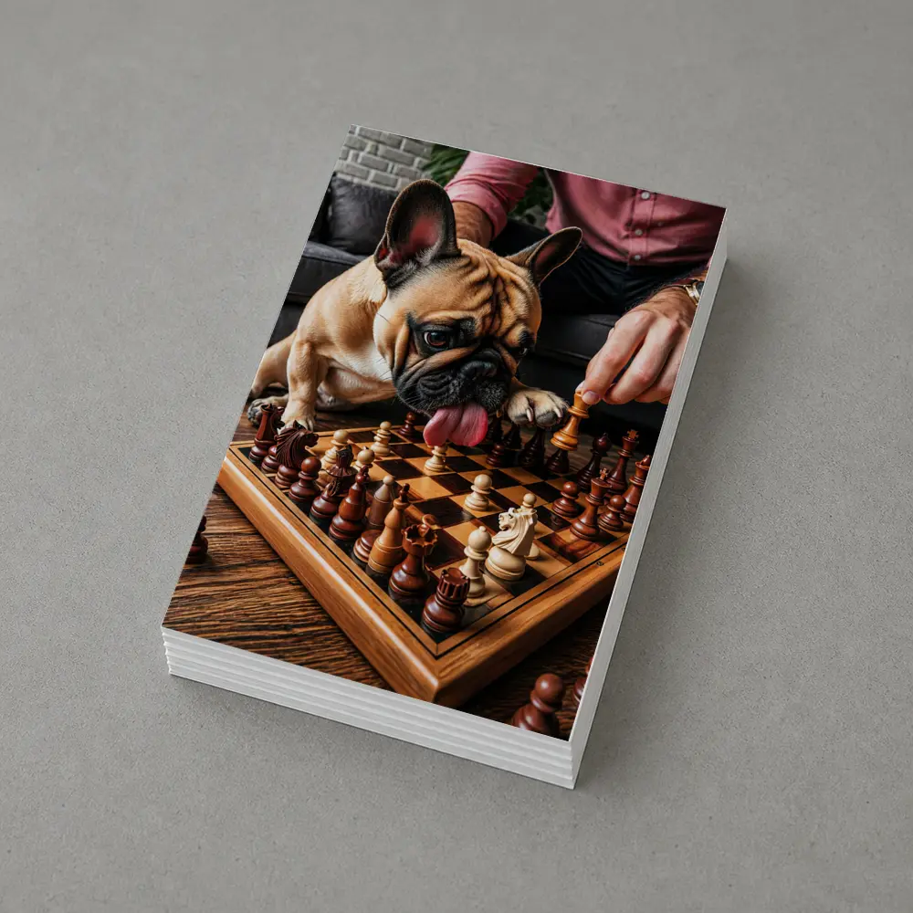 French Bulldog Playing Chess Indoor Setting – Postcards