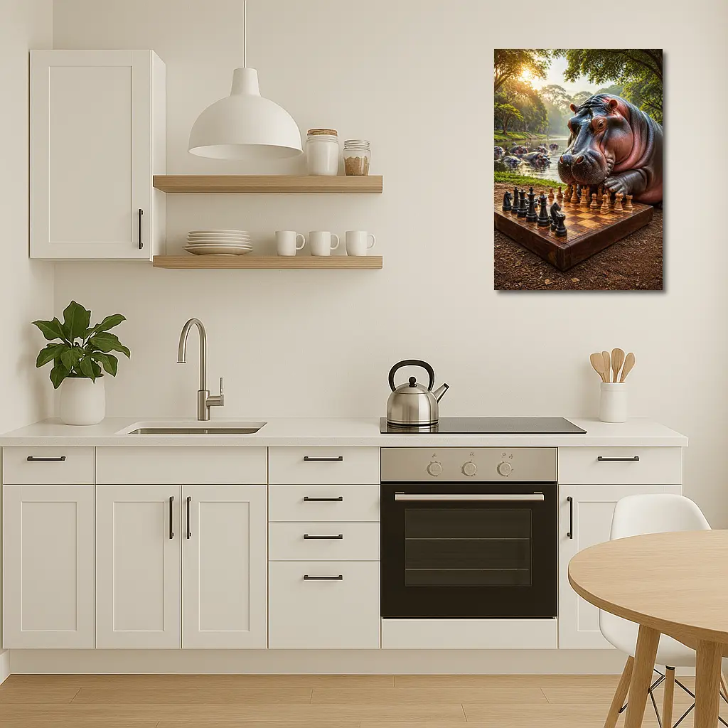 Hippopotamus Playing Chess In Jungle Park – Wall Art