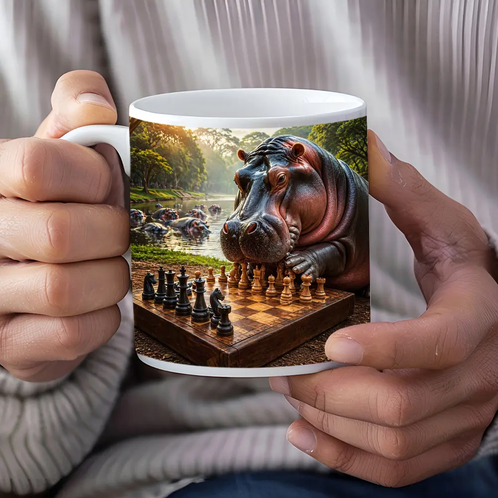 Hippopotamus Playing Chess In Jungle Park – Mugs