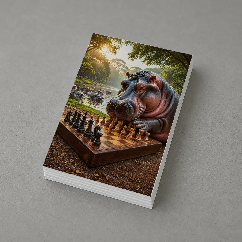 Hippopotamus Playing Chess In Jungle Park – Postcards