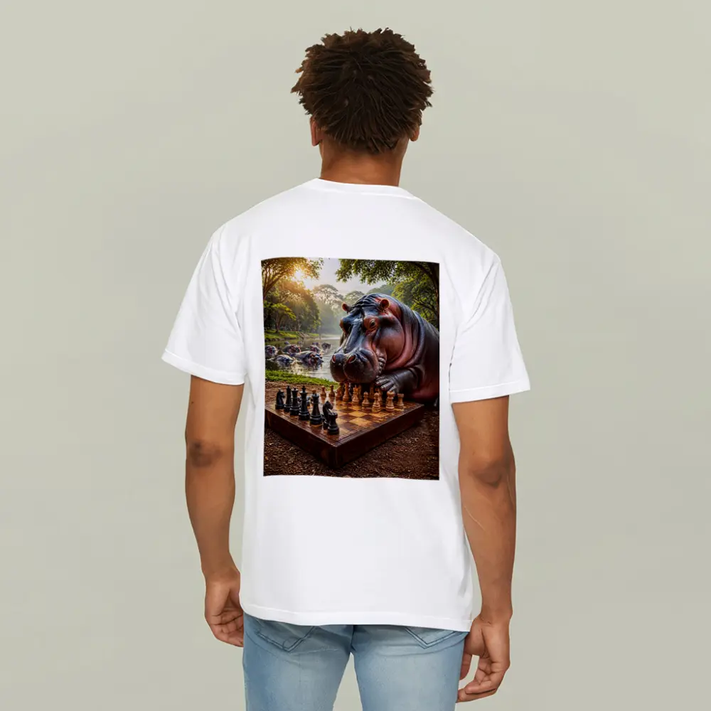 Hippopotamus Playing Chess In Jungle Park – T-Shirts