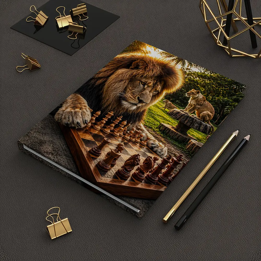 Lion Playing Chess in Tropical Park – Notebooks