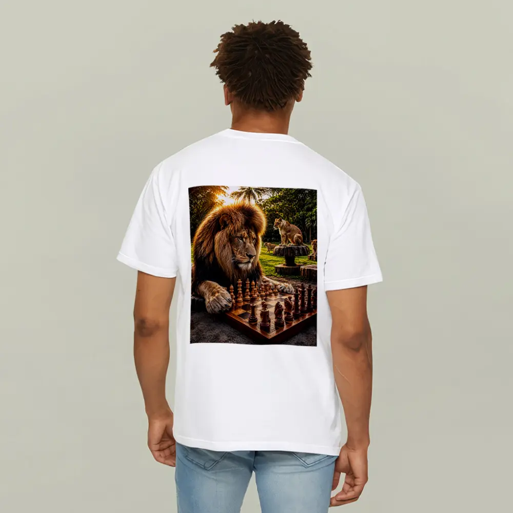 Lion Playing Chess in Tropical Park – T-Shirts