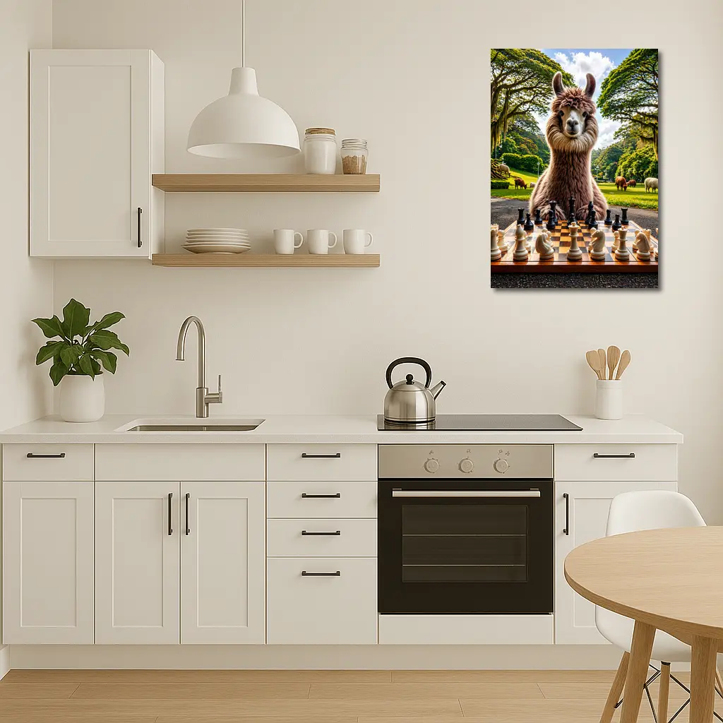 Llama Playing Chess in Green Park – Wall Art