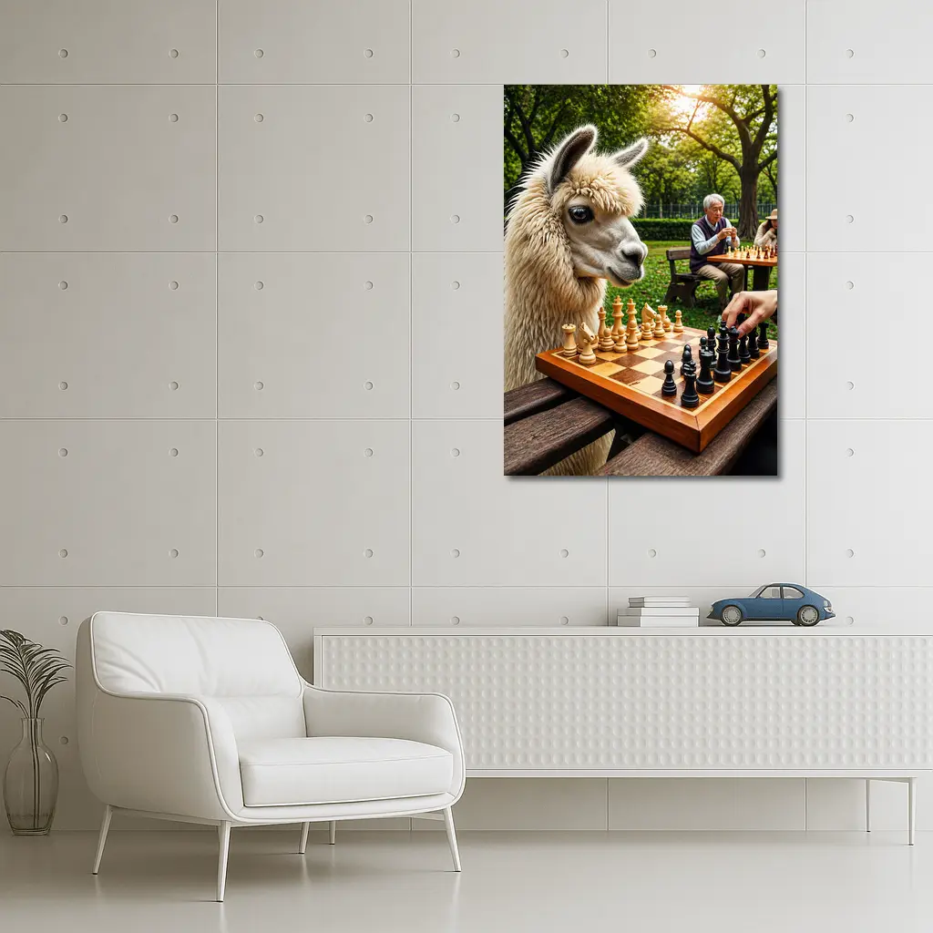 Llama Playing Chess In Green Park – Wall Art