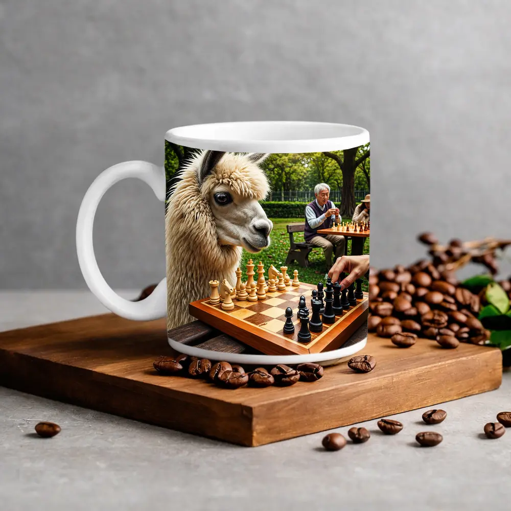 Llama Playing Chess In Green Park – Mugs