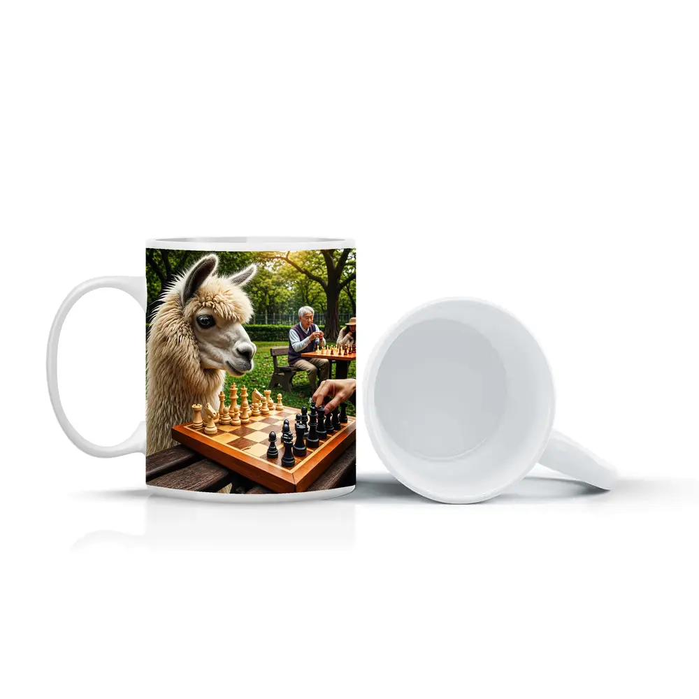 Llama Playing Chess In Green Park – Mugs