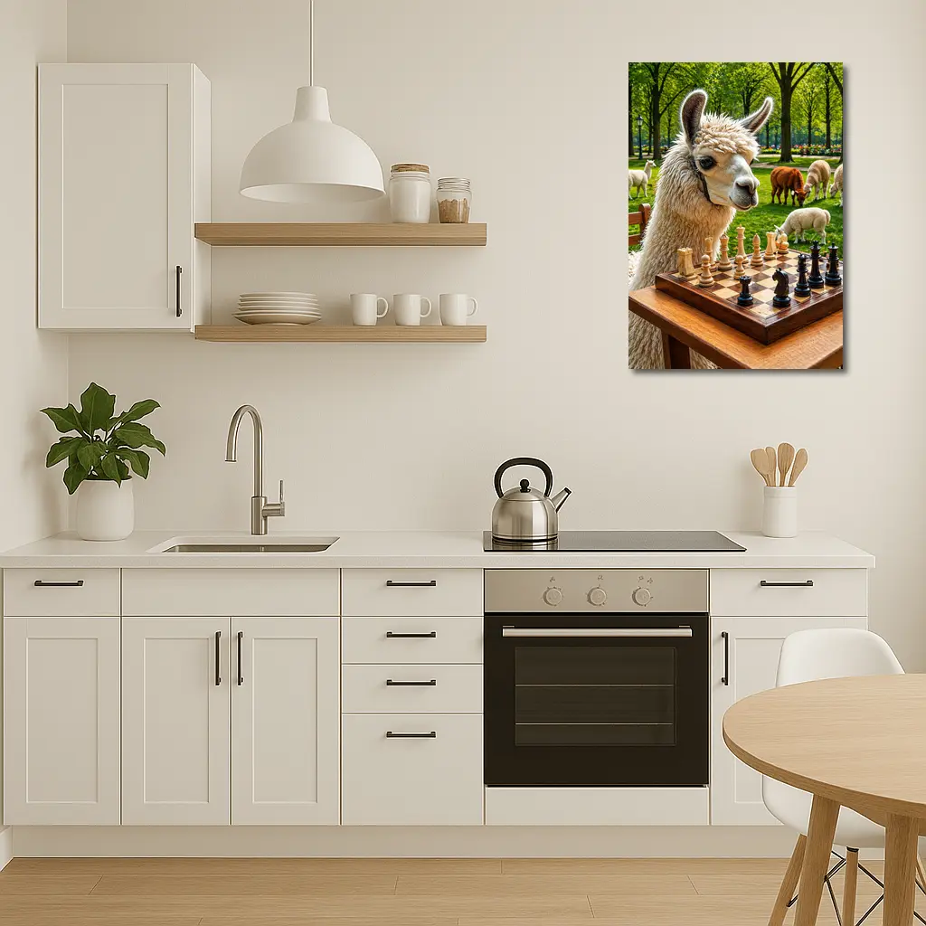 Llama Playing Chess In Green Park – Wall Art