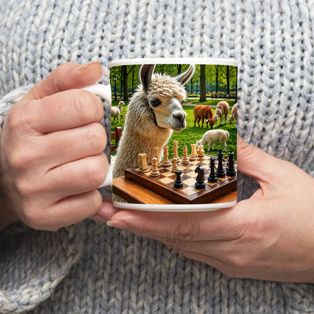 Llama Playing Chess In Green Park – Mugs