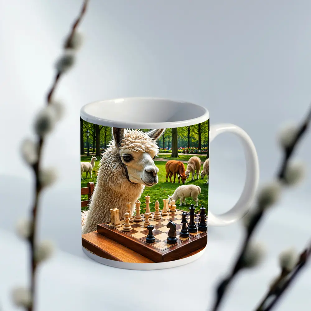 Llama Playing Chess In Green Park – Mugs