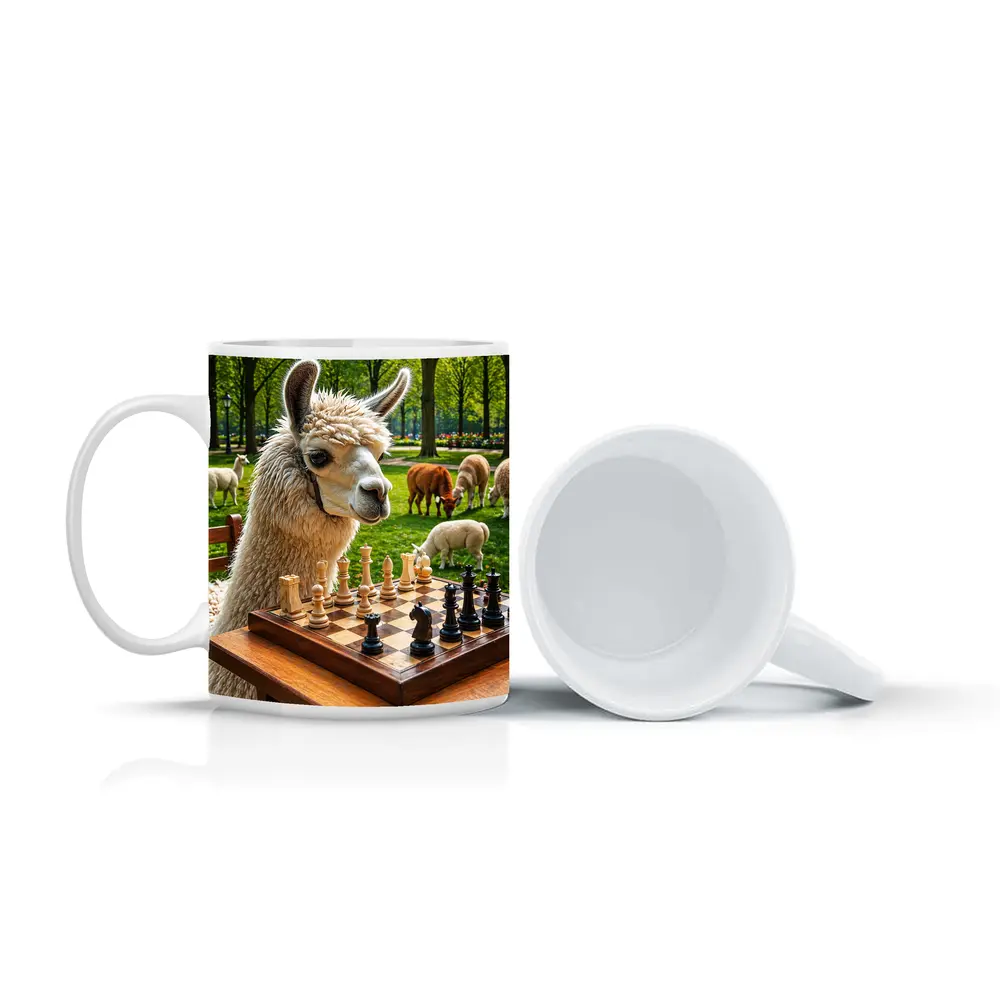 Llama Playing Chess In Green Park – Mugs