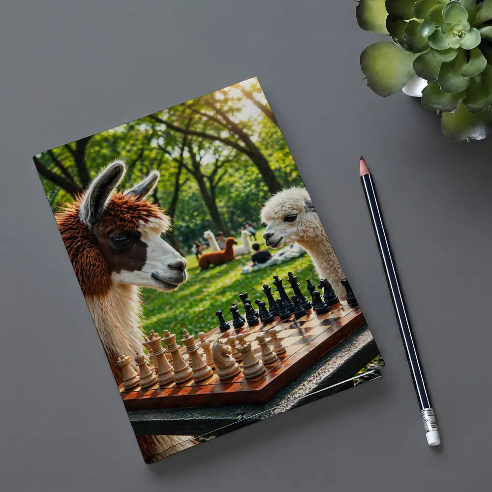 Alpaca Llamas Playing Chess in Park – Notebooks