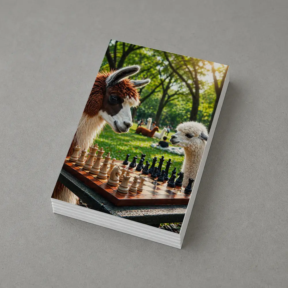Alpaca Llamas Playing Chess in Park – Postcards