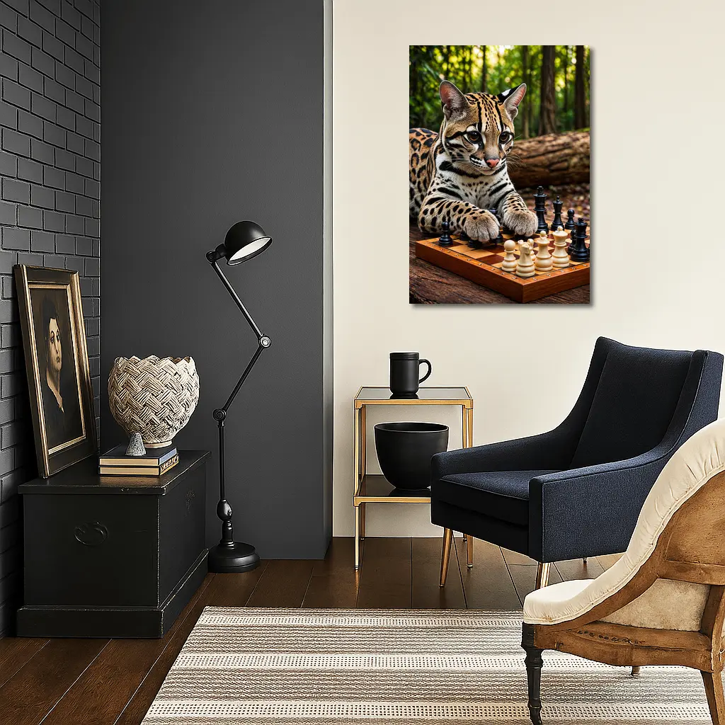 Ocelot Playing Chess In Forest – Wall Art