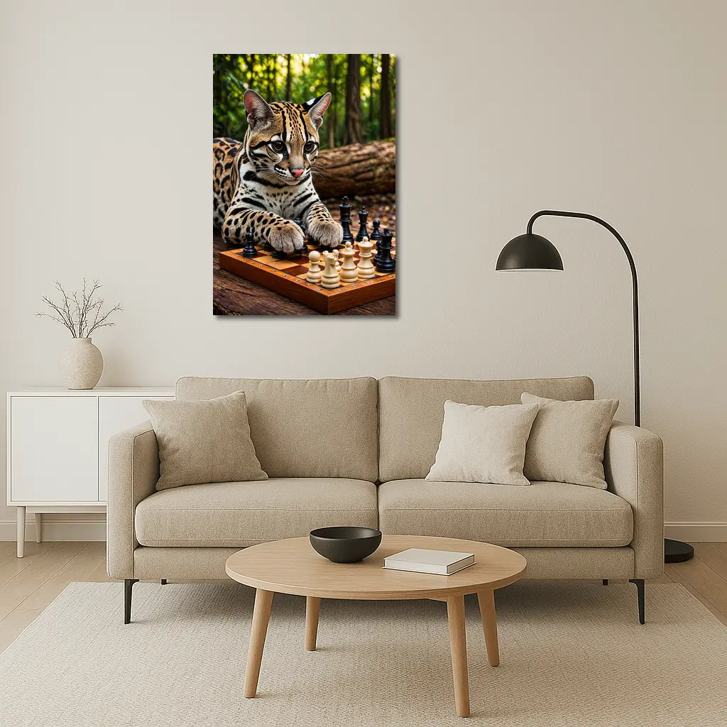 Ocelot Playing Chess In Forest – Wall Art