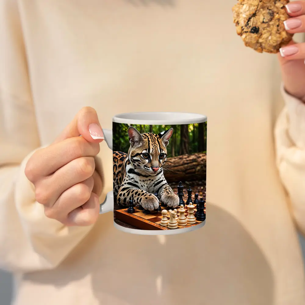 Ocelot Playing Chess In Forest – Mugs