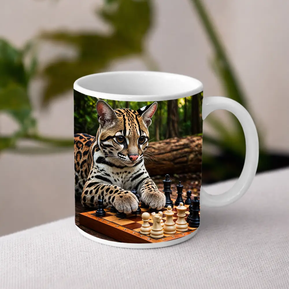 Ocelot Playing Chess In Forest – Mugs