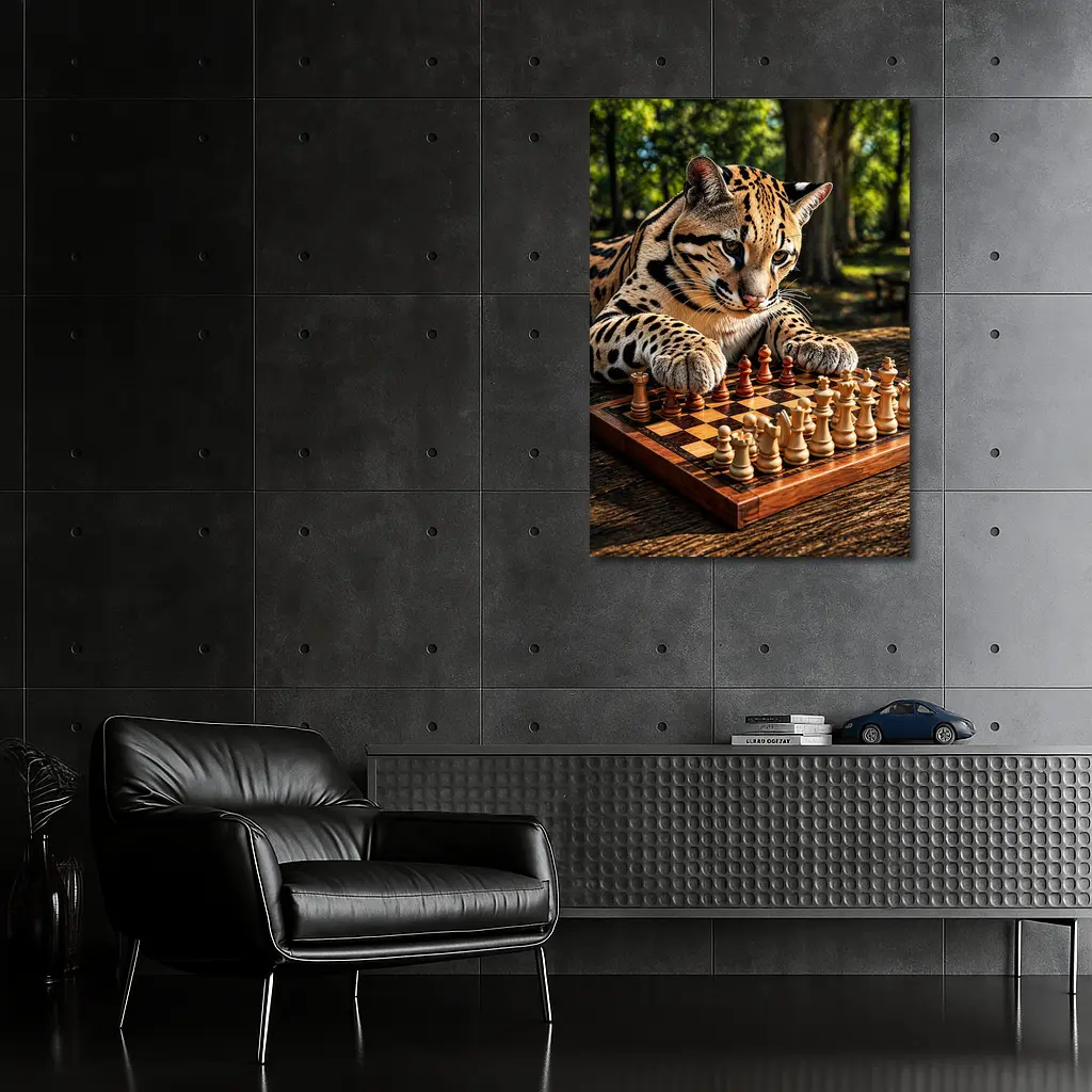 Ocelot Playing Chess In Sunny Park – Wall Art