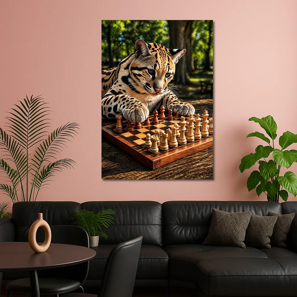 Ocelot Playing Chess In Sunny Park – Wall Art