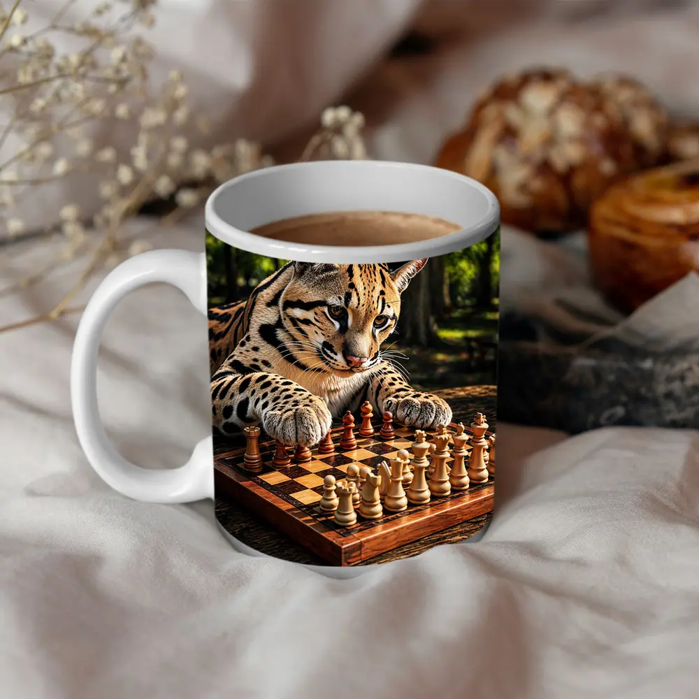 Ocelot Playing Chess In Sunny Park – Mugs
