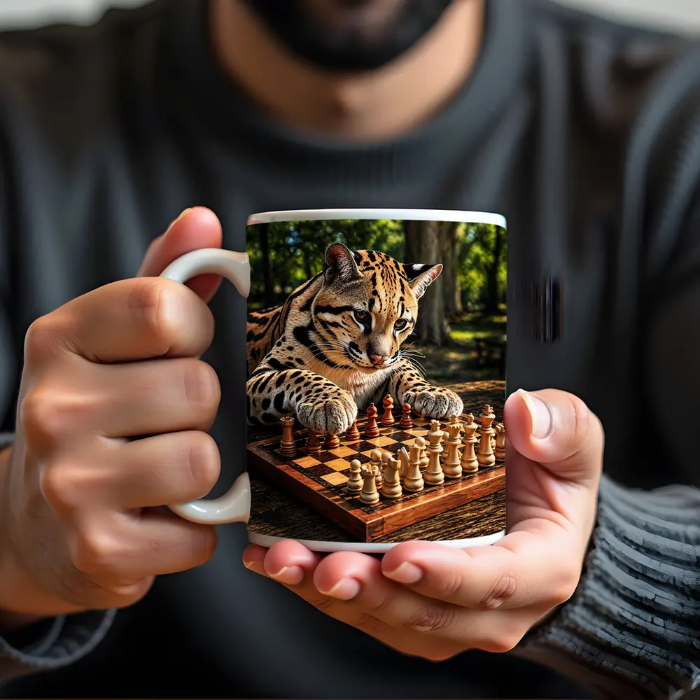 Ocelot Playing Chess In Sunny Park – Mugs