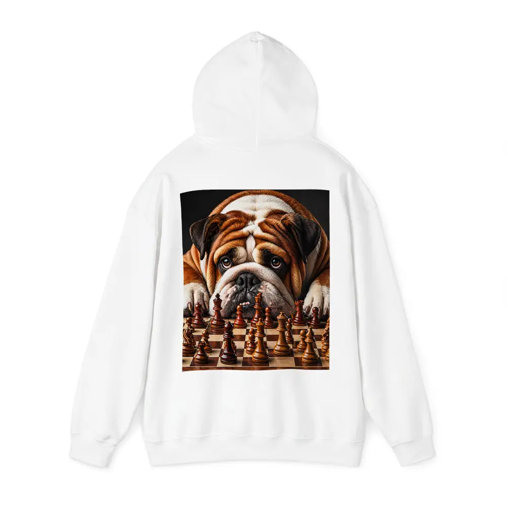 English Bulldog Staring Down Chess Board – Hoodies