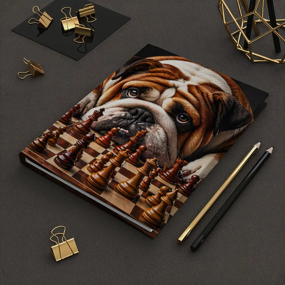 English Bulldog Staring Down Chess Board – Notebooks
