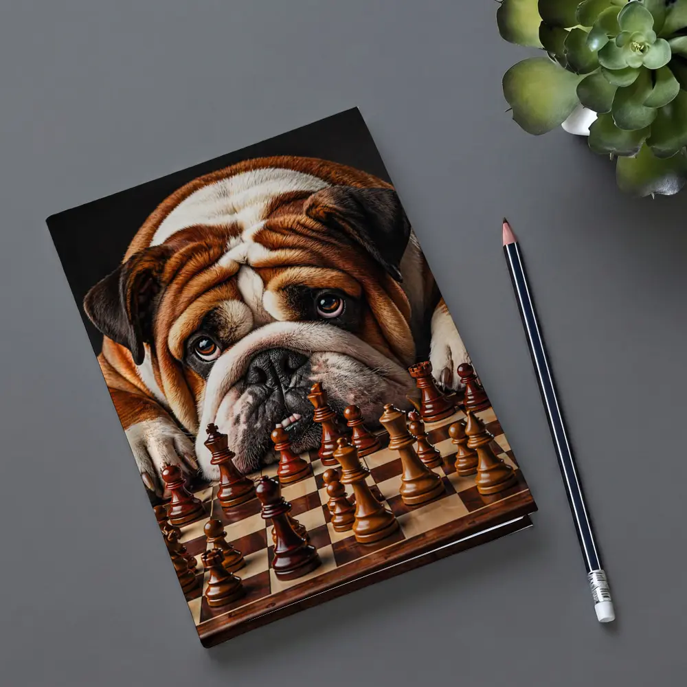 English Bulldog Staring Down Chess Board – Notebooks