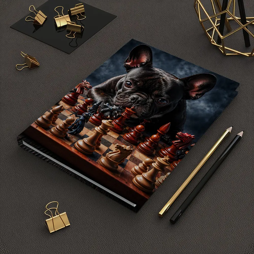 French Bulldog Playing Chess Dark Background – Notebooks